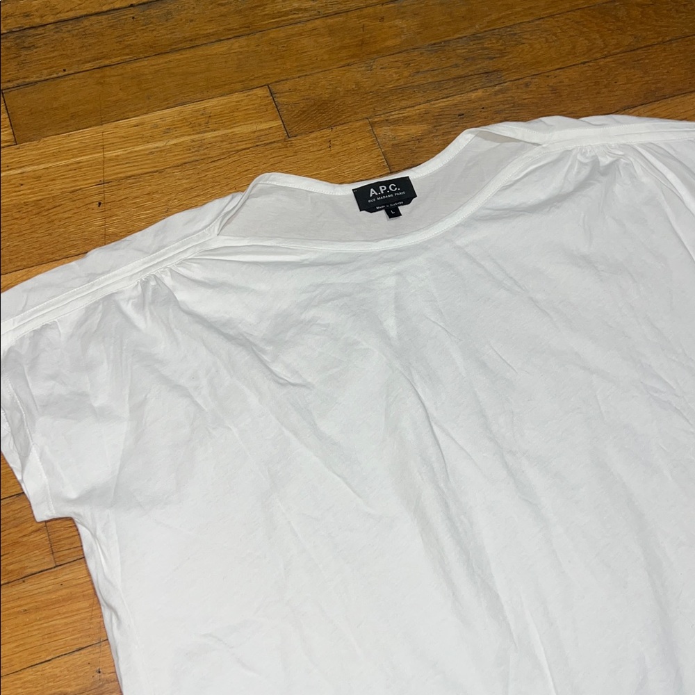 A.P.C. Oversized Boxy Fit Boatneck Cap Sleeve Tee in White, Women’s size Large - Picture 6 of 12